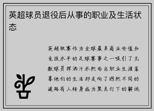英超球员退役后从事的职业及生活状态